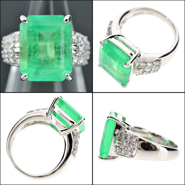 J114[BSJJ]Pt900 emerald 7.11ct diamond 0.56ct ring platinum centre gem research place GIA emerald Origin report approximately 9 number genuine article 
