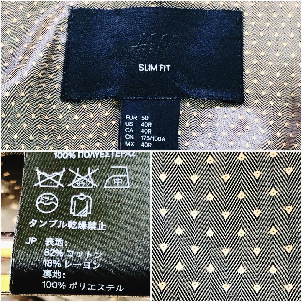 1円～【美品】エイチアンドエム H&M ベロアジャケット ネイビー 裏地総柄ひし形ドット メンズ M ドレッシー フォーマル カジュアル 万能_画像7