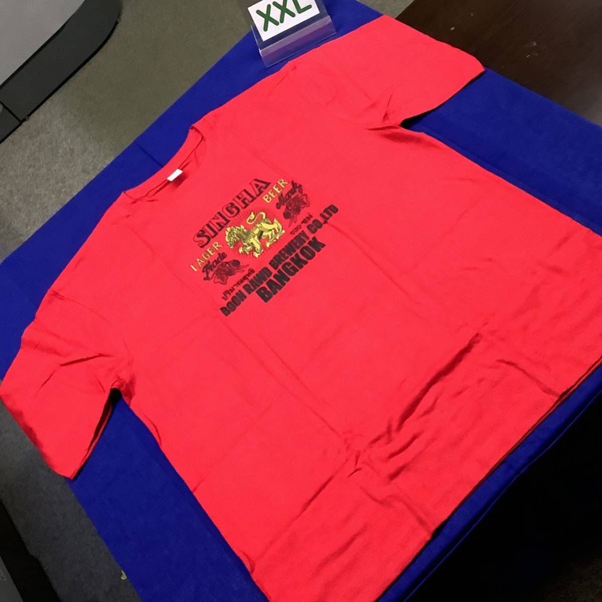 SR10D3. デザインTシャツ XXLサイズ　赤　SINGHA シンハー　プリント 半袖Tシャツ_画像6