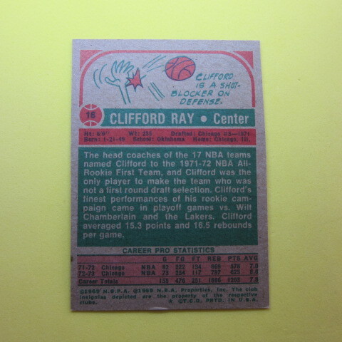 NBA 1973-74 Topps #16 Clifford Ray_画像2