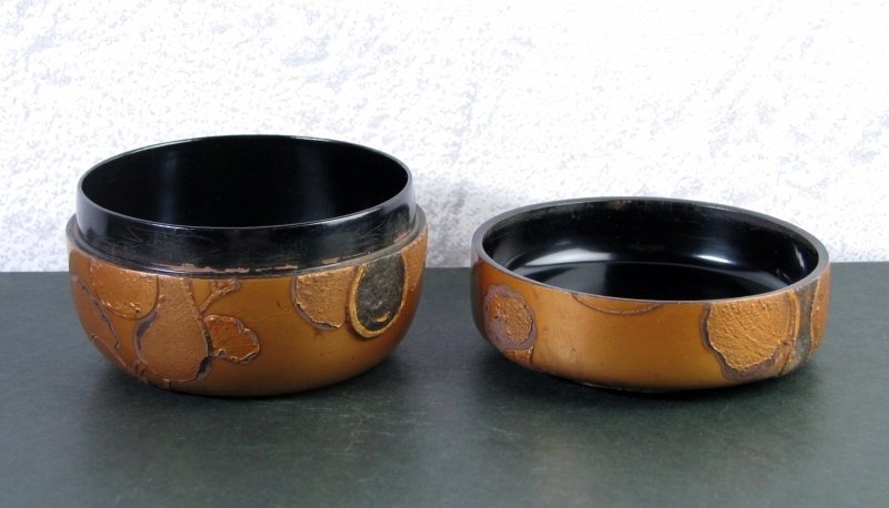  Edo времена. чайница общий золотой лакировка * перламутр .. документ ширина :8cm из дерева чайная посуда /24b003
