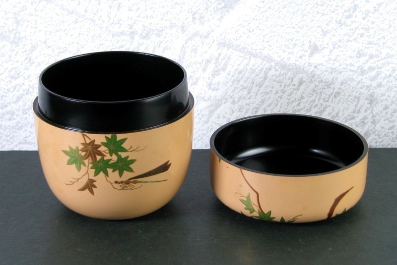 中谷秀斉作 白中棗 青楓に糸蜻蛉 美品 共箱・紙箱 茶道具/24b038