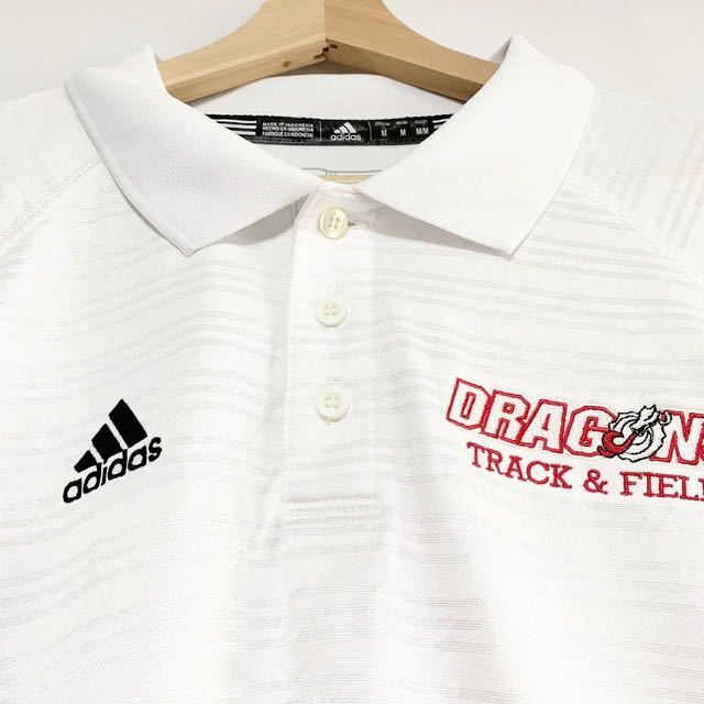 輸入古着 adidas アディダス ポロシャツ カレッジロゴ ミネソタ大学 ドラゴンズ 陸上 チームロゴ刺繍 ホワイト_画像9