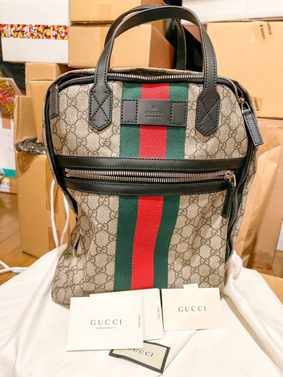 新品 GUCCI グッチ ソフトGGスプリーム WEBライン バックパック (リュック) 495558 K9R5N 9692