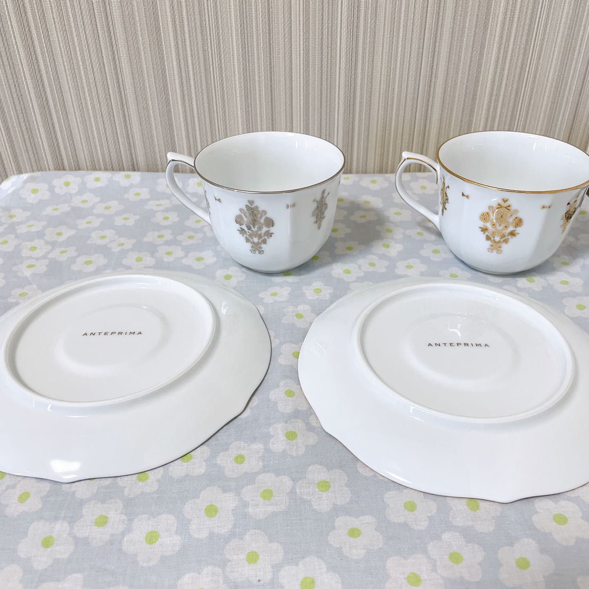 ノリタケ　 Noritake ANTEPRIMA アンテプリマ　ペア　ティーカップ　ティーセット　ソーサー　銀　金　白　新品　