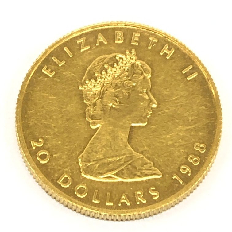 K24IG　カナダ　メイプルリーフ金貨　1/2oz　1988　総重量15.6g　ケース付き【CABD0045】_画像2