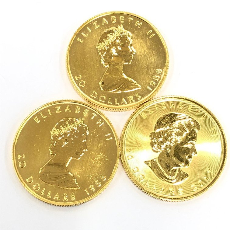 K24　金貨幣　カナダ　メイプルリーフ金貨　20ドル　6枚おまとめ　総重量93.4g【CBAB4026】_画像3