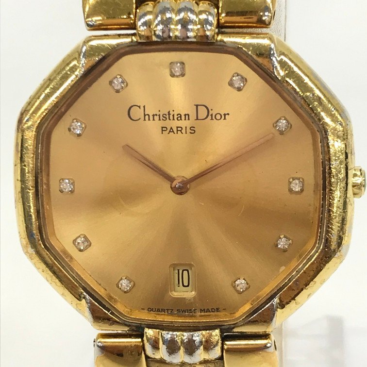 Christian Dior クリスチャンディオール デポーズ クォーツ オクタゴン デイト 45.154 ゴールド文字盤 コマ付き【CBAO0014】_画像1