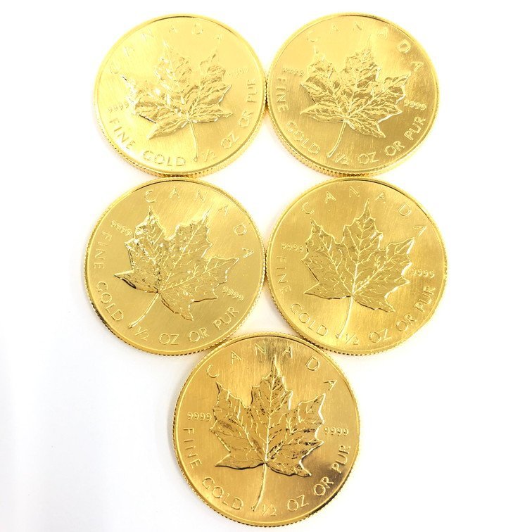 K24IG　カナダ　メイプルリーフ金貨　1/2oz　10枚まとめ　総重量156.0g【CBAM3022】_画像4