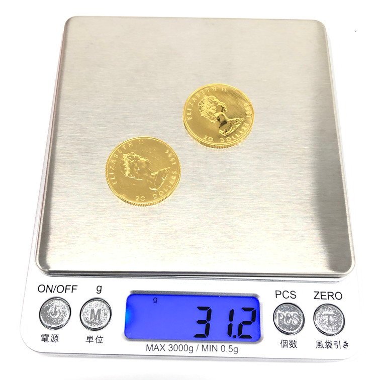 K24　金貨幣　カナダ　メイプルリーフ金貨　20ドル　2点おまとめ　総重量31.2g【CBBA7093】_画像10