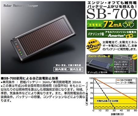 【送料無料】セルスター 太陽光 バッテリー充電器 ソーラーバッテリー SB-700 新品_画像2