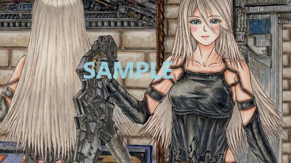  same person hand-drawn illustrations A2 (A type a Tucker type ) mirror .....* whole body knee a AT ta(NieR:Automata) A4 paper size 