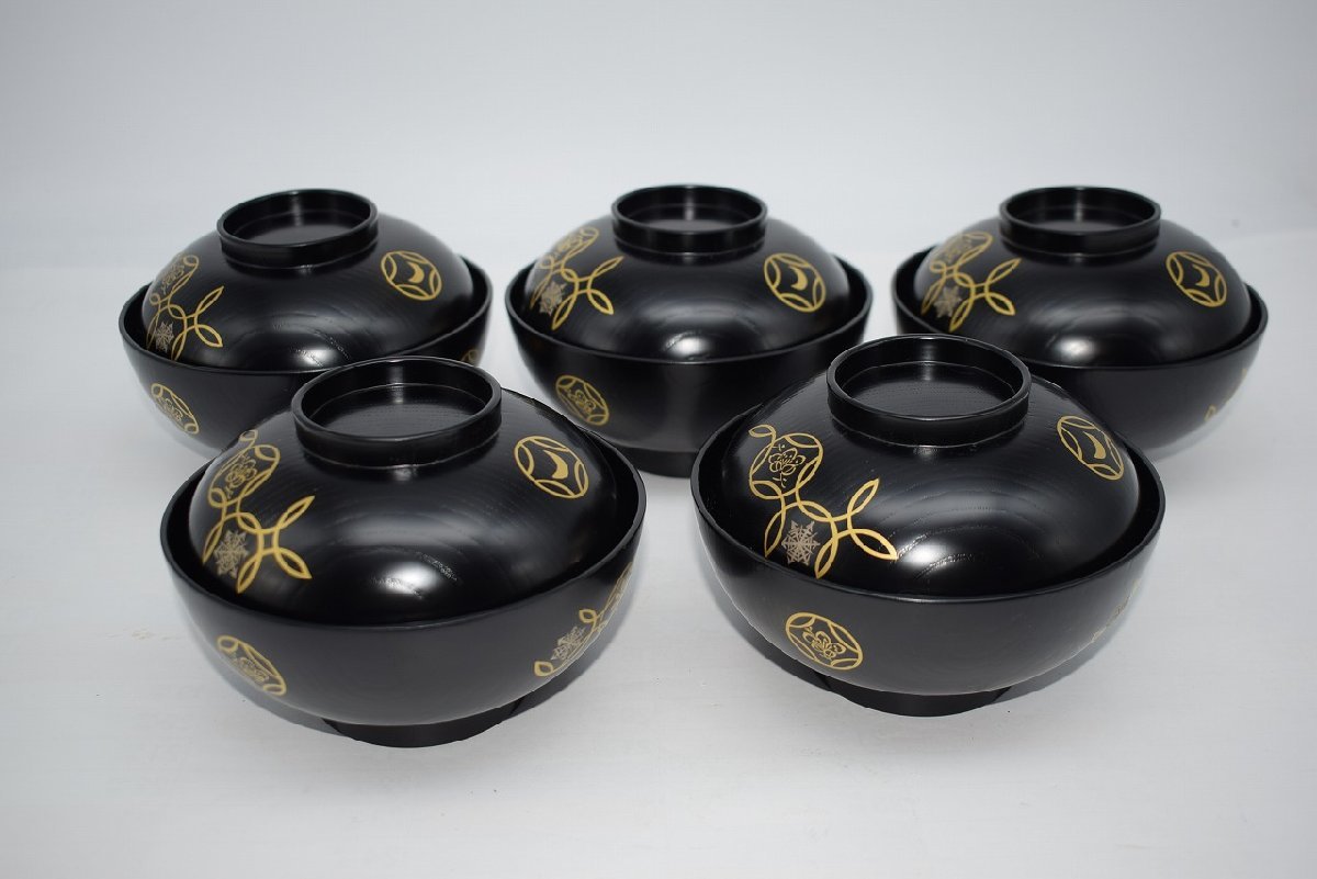 茶道具 茶事 懐石 煮物碗 雪月花七宝 木乾漆塗 五客 29-8305