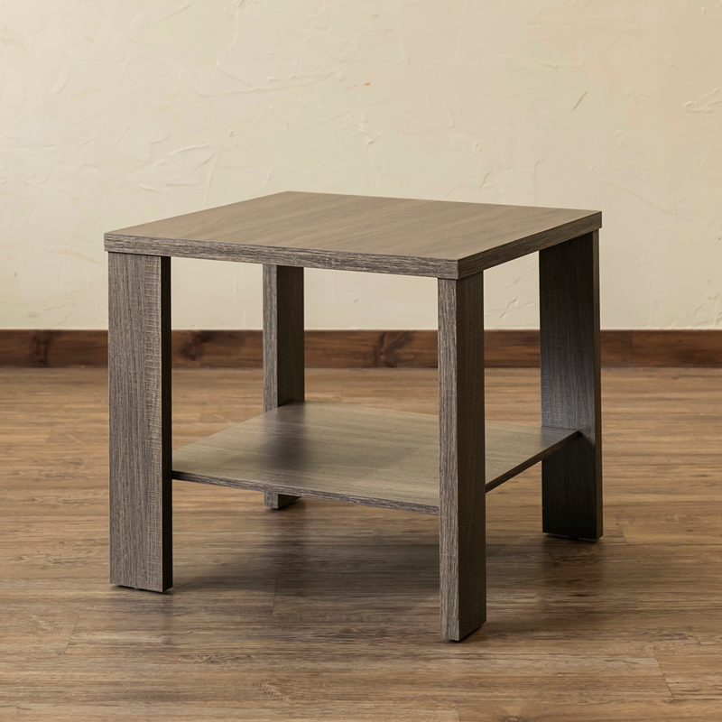 サイドテーブル 棚付 50cm幅 正方形 木製 センターテーブル 木目柄 大理石柄 LDN-01 アンティークブラウン(ABR)の画像1