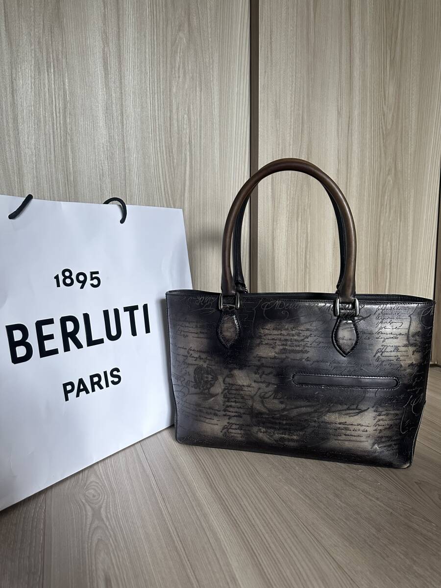 特注 Berluti Toujours Mini Scritto Leather Tote Bag ベルルッティ トゥジュールミニ トートバッグ ブリーチパティーヌ 希少品_画像1