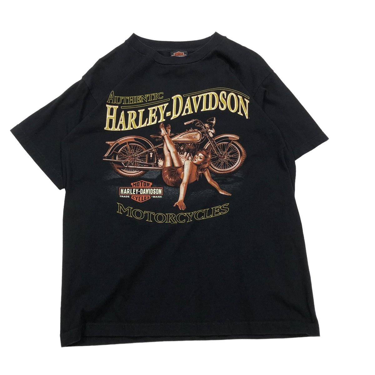 【M】USA 古着 USA製 ハーレーダビッドソ ン Harley-Davidson プリント 半袖 クルーネック Tシャツ ブラック