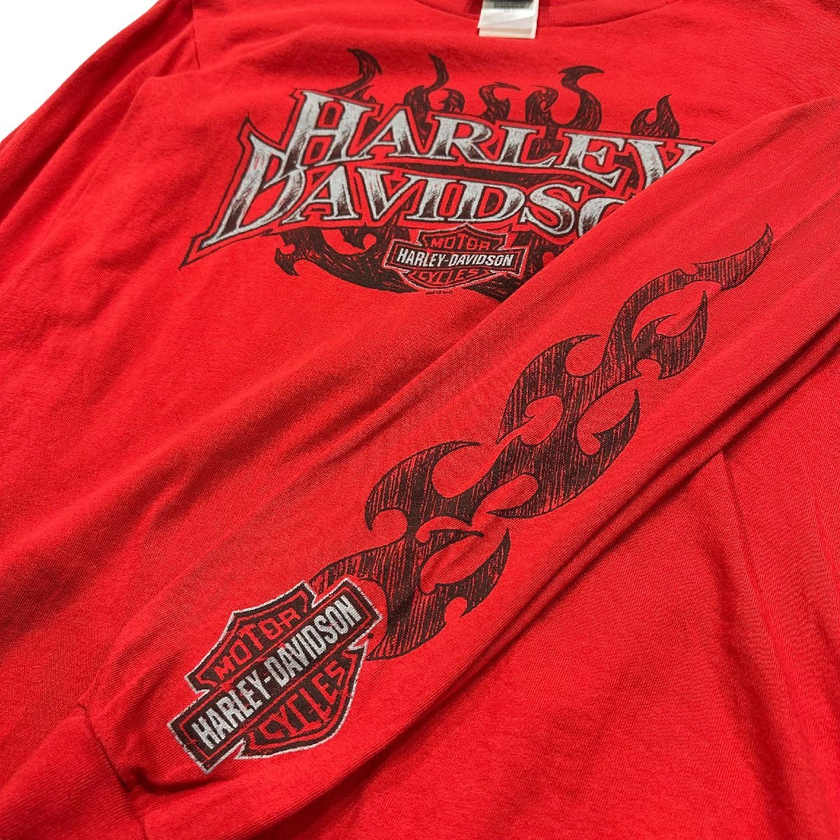 【S】USA 古着 ハーレーダビッドソン Harley-Davidson ロングスリーブ 長袖 Tシャツ クルーネック プリント レッド_画像2