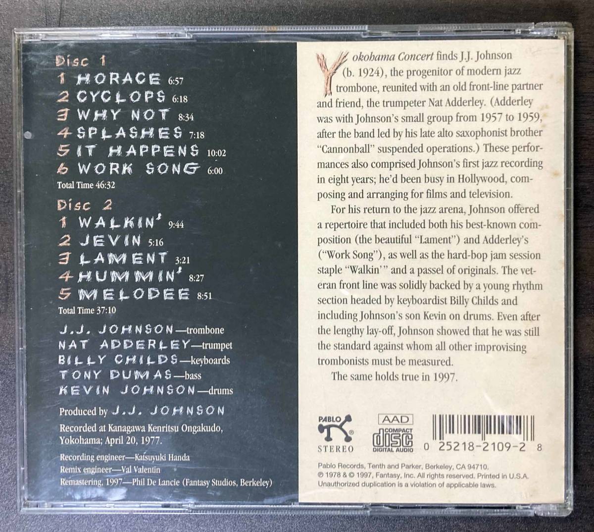 J.J. Johnson & Nat Adderley / Yokohama Concert 中古2CD　輸入盤_画像3