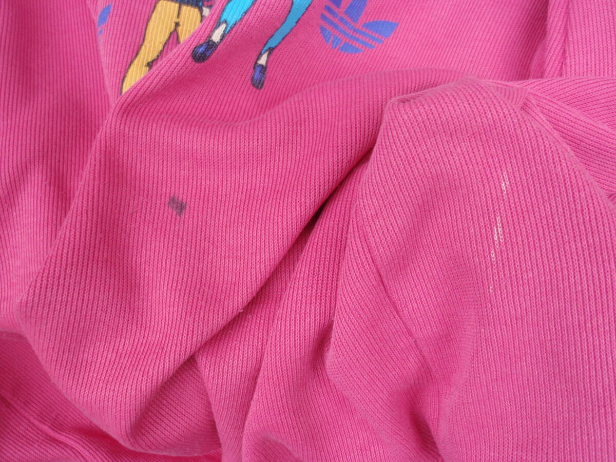 ビンテージ　香港製　アディダス　ピンク色のスウェットシャツ　トレフォイルマーク仕様　サイズL?_画像5