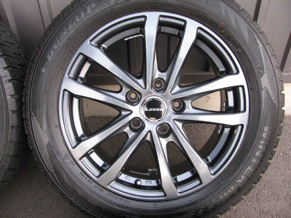 [107681-F]LEBEN 16インチホイール PCD114.3 5H +40 ダンロップ 2021年製 スタッドレス 205/55R16 リーフ オーリス ほか 関東送料4050円の画像4