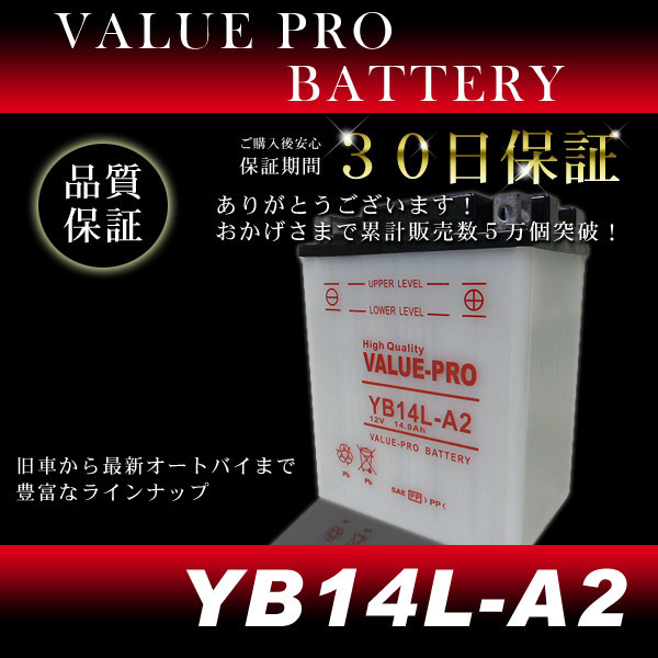 YB14L-A2 開放型バッテリー ValuePro / 互換 FB14L-A2 GSX1100Sカタナ GSX-R1100 GSX750E GSX750Sカタナ GSX-R750 GT750 GS850_画像2