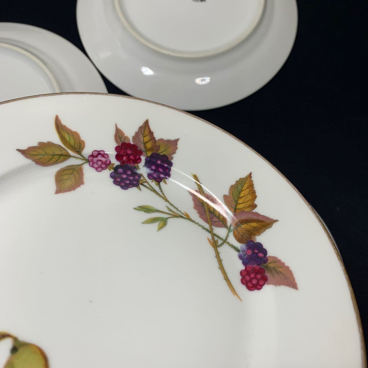 ★ROYAL WORCESTER Evesham ロイヤルウースター イブシャム 5枚セット パン デザート皿 プレート 洋食器 林檎 葡萄 約高さ2cm 直径17cm★の画像10