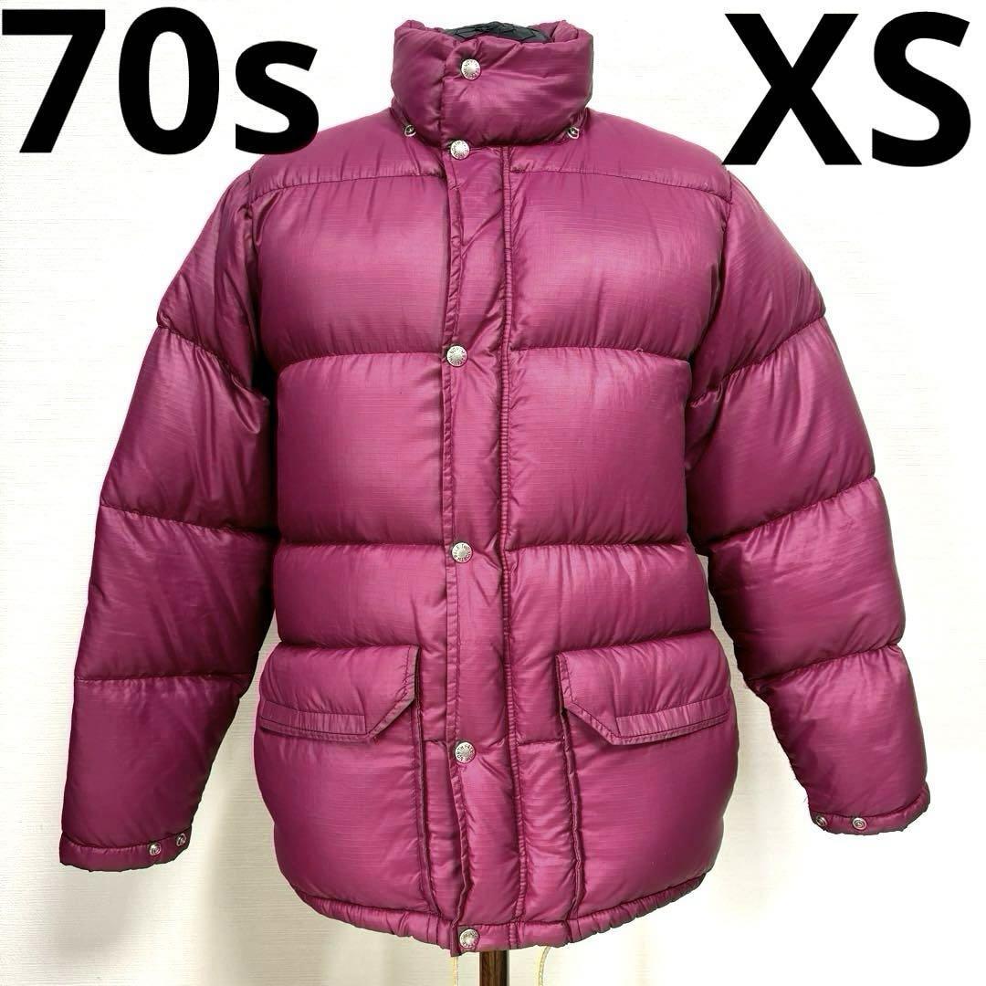 希少 良品 70s 80s 茶タグ XS ノースフェイス リップストップナイロン ダウン ジャケット ラズベリー オールド ビンテージ USA 古着 70年代