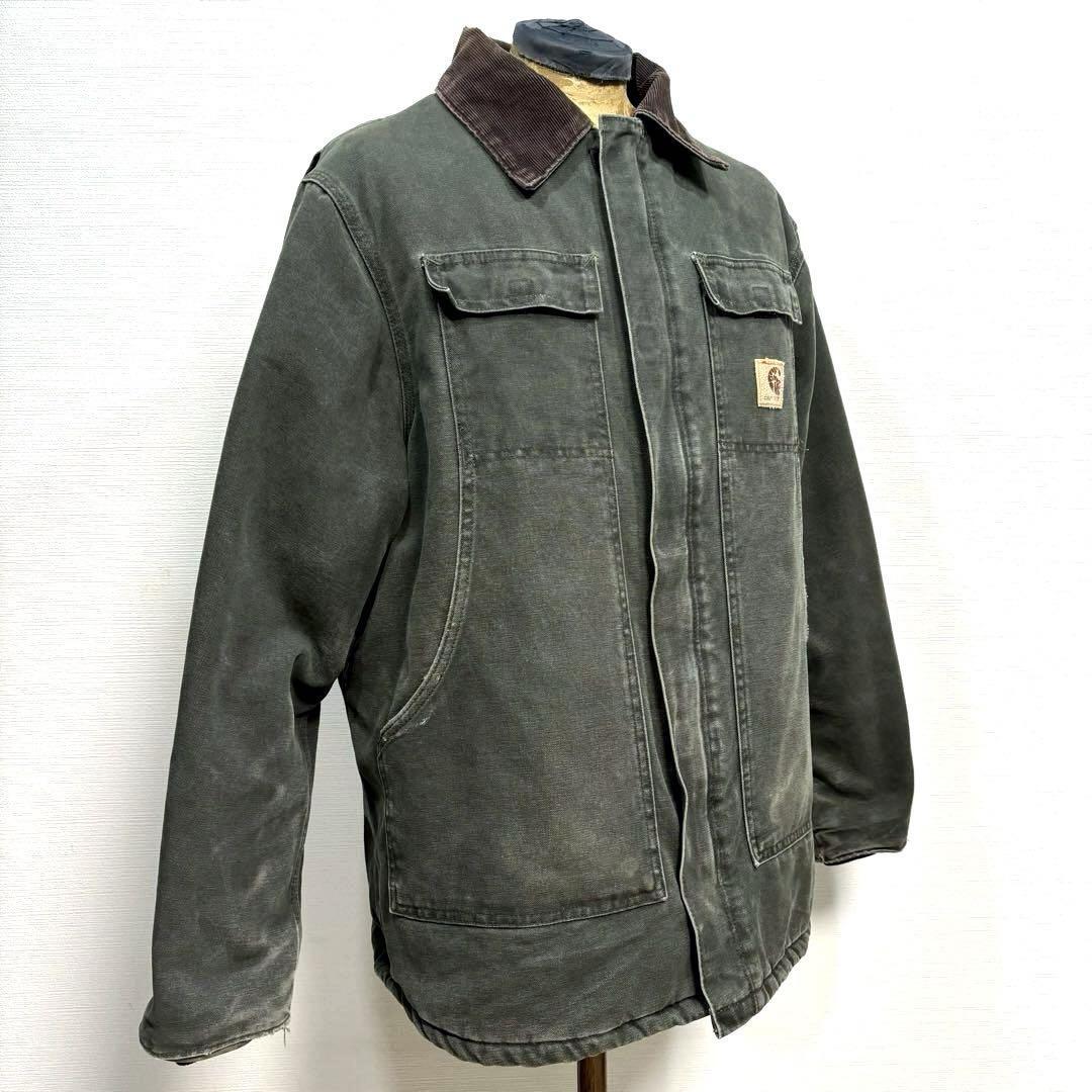 L 良品 USA製 Carhartt カーハート MOS モスグリーン トラディショナルコート 緑 ダック ジャケット カバーオール アメリカ ビンテージ古着_画像3