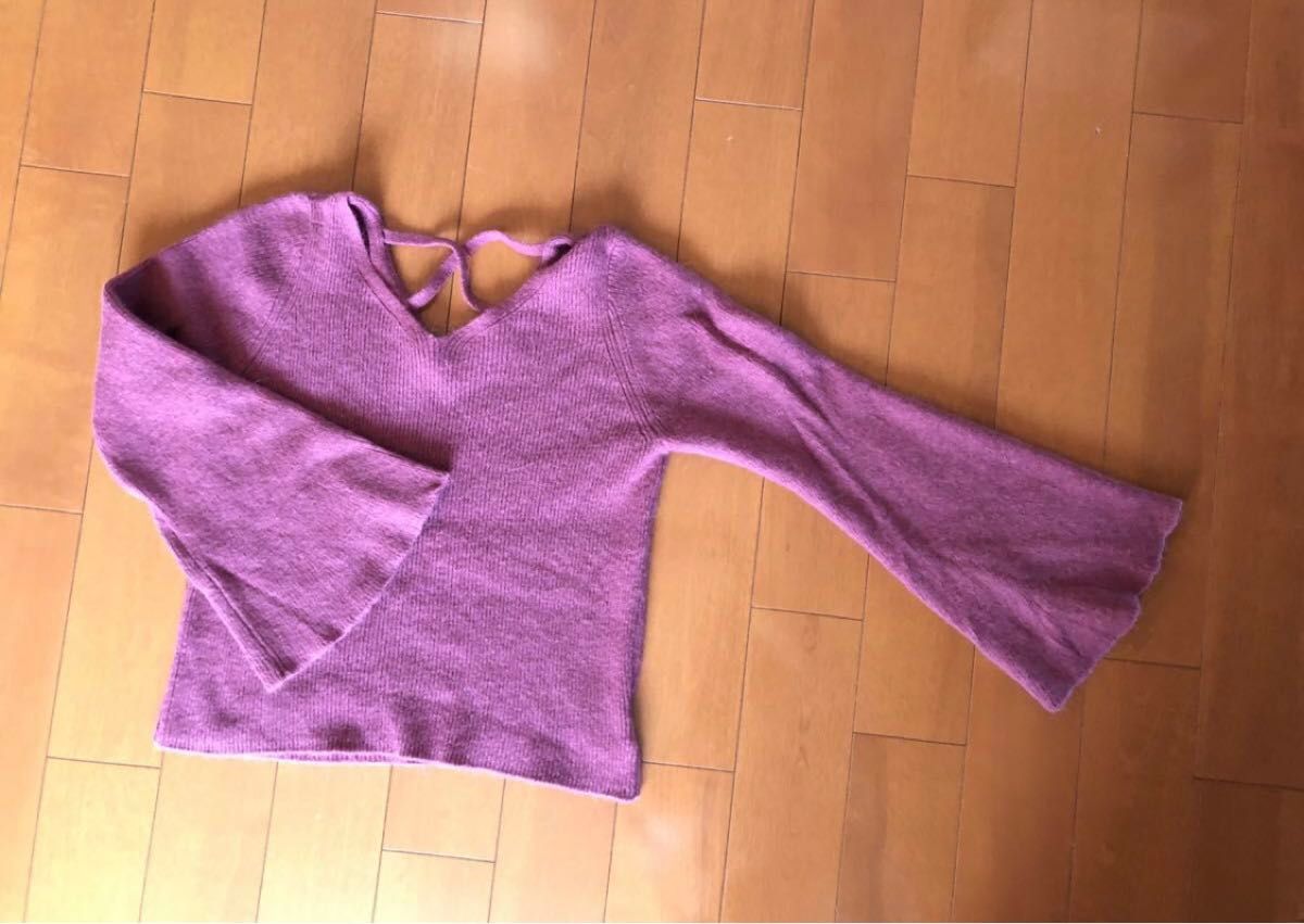 アンゴラ混紡袖がたっぷりで可愛い長袖ニットセーター赤ピンク系サイズ2M-L相当(YS)