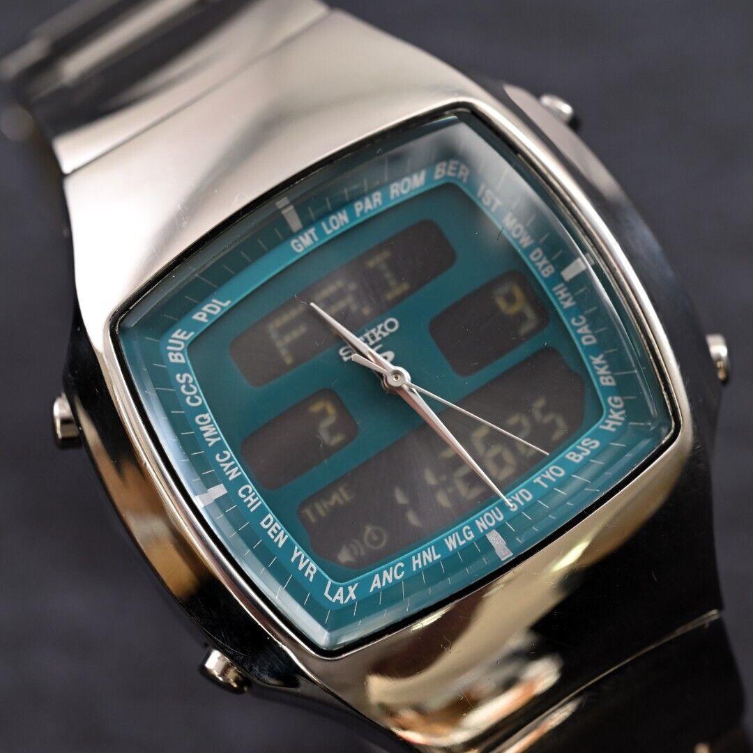 ヴィンテージ セイコー Seiko R-SUS World Time Stainless Steel Quartz Mens Watch Ref.H022-5000 $N3D-134_画像3