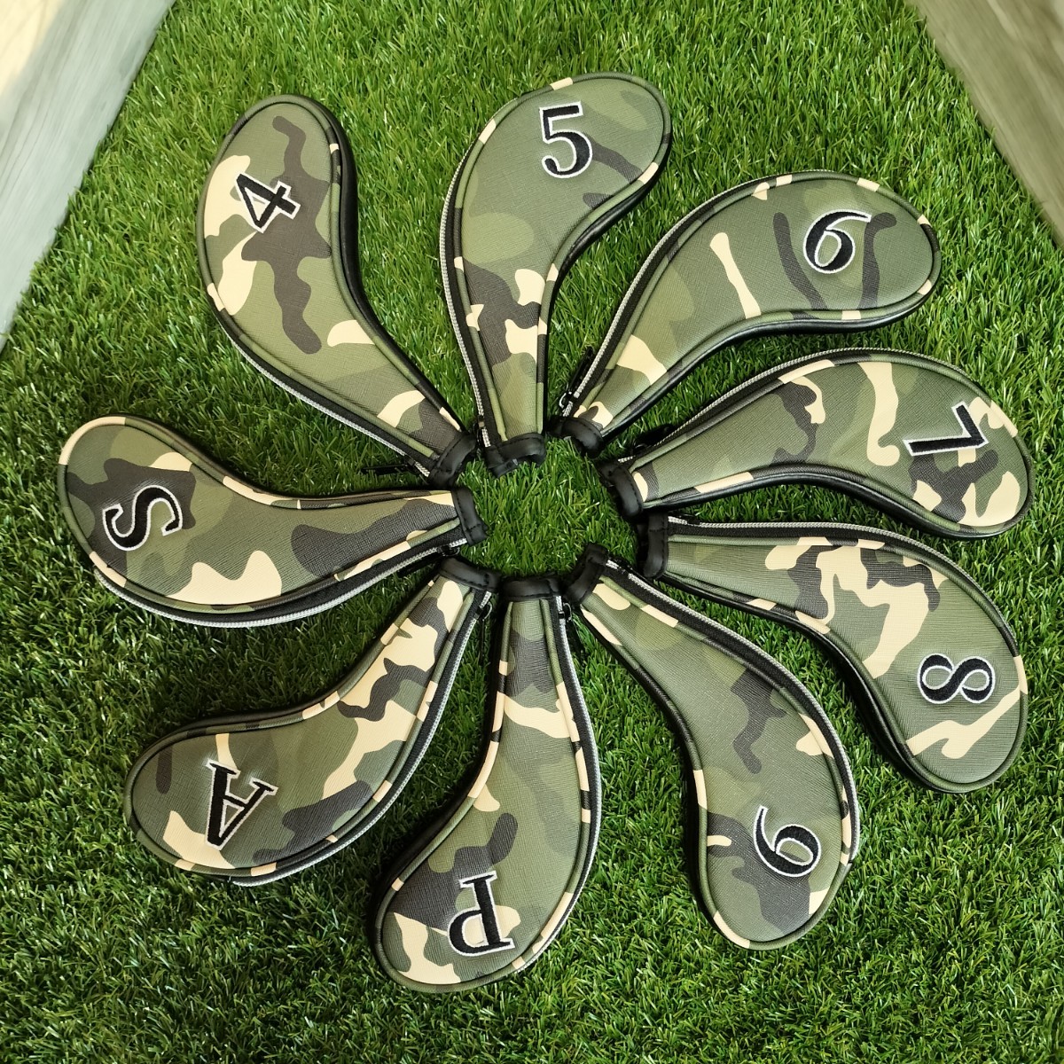  Golf iron cover Golf head cover fastener type camouflage green both sides count attaching 
