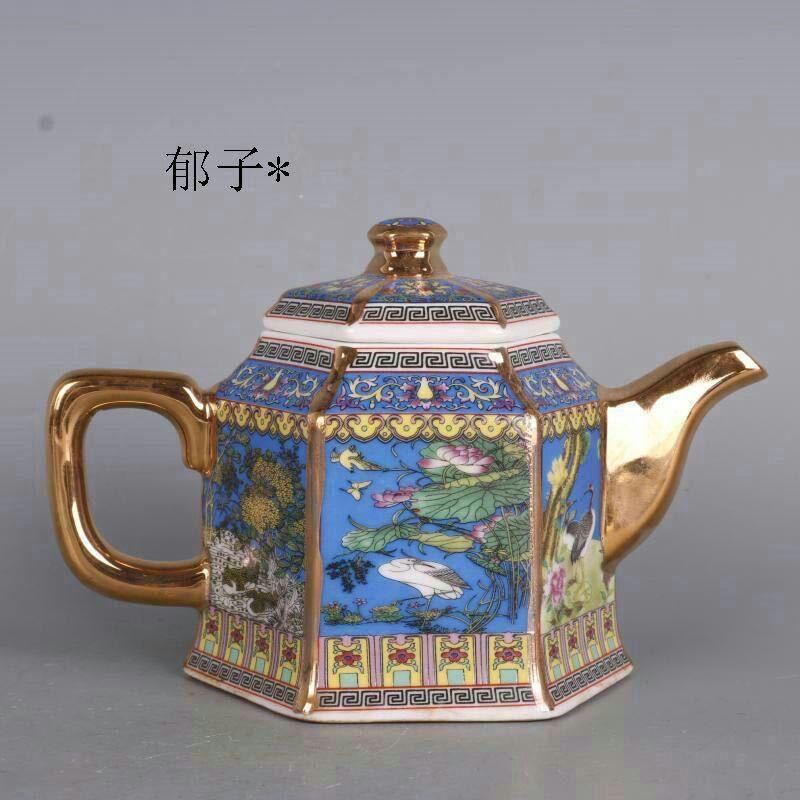 大清乾隆皇帝陶磁器 陶磁器骨董コレクション陶磁器の置物工芸品 青花茶壺7$鶴w_画像1