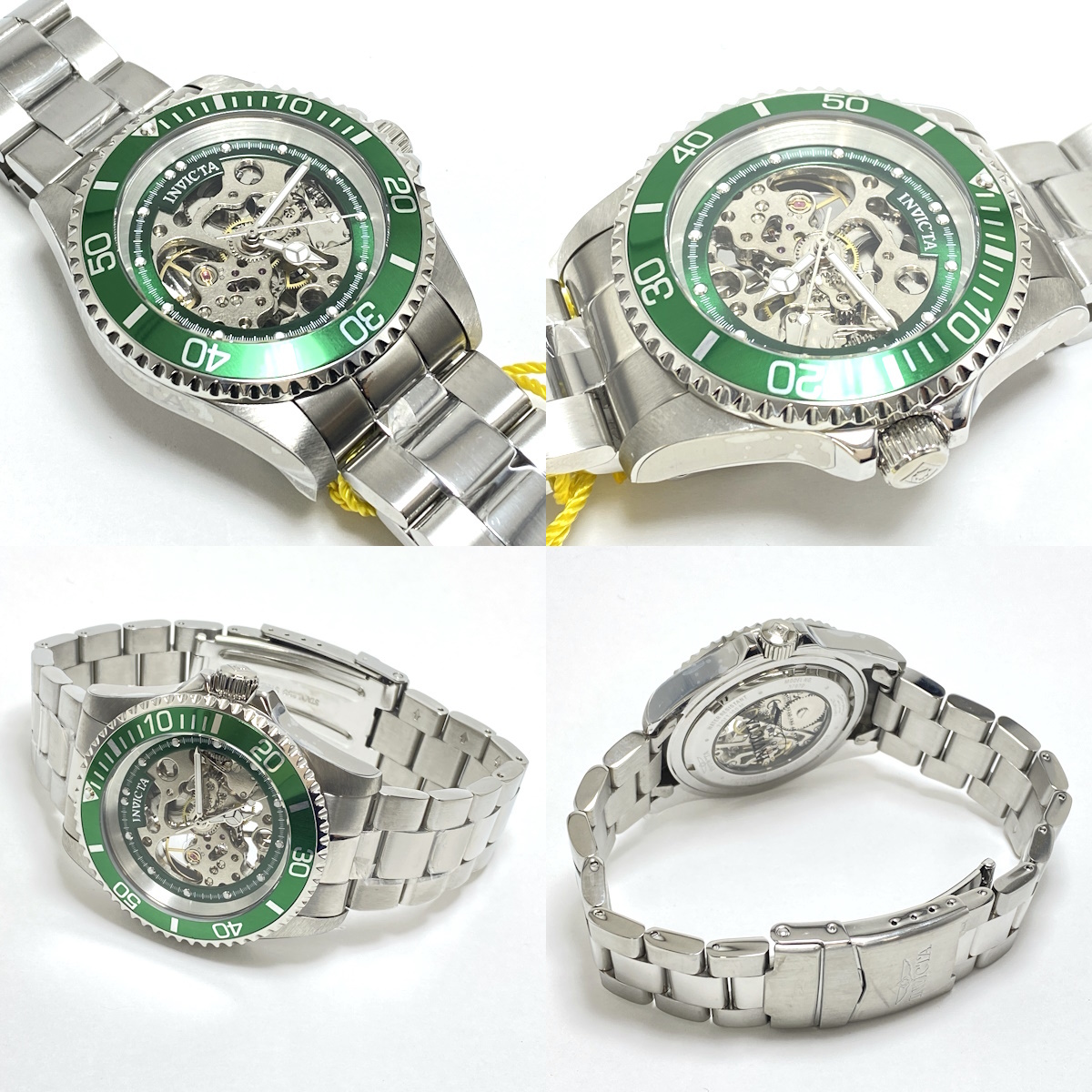 INVICTA インヴィクタ 37879 手巻き ステンレススチール グリーンベゼル メンズ スケルトン インビクタ 【未使用展示品】【程度S】_画像4