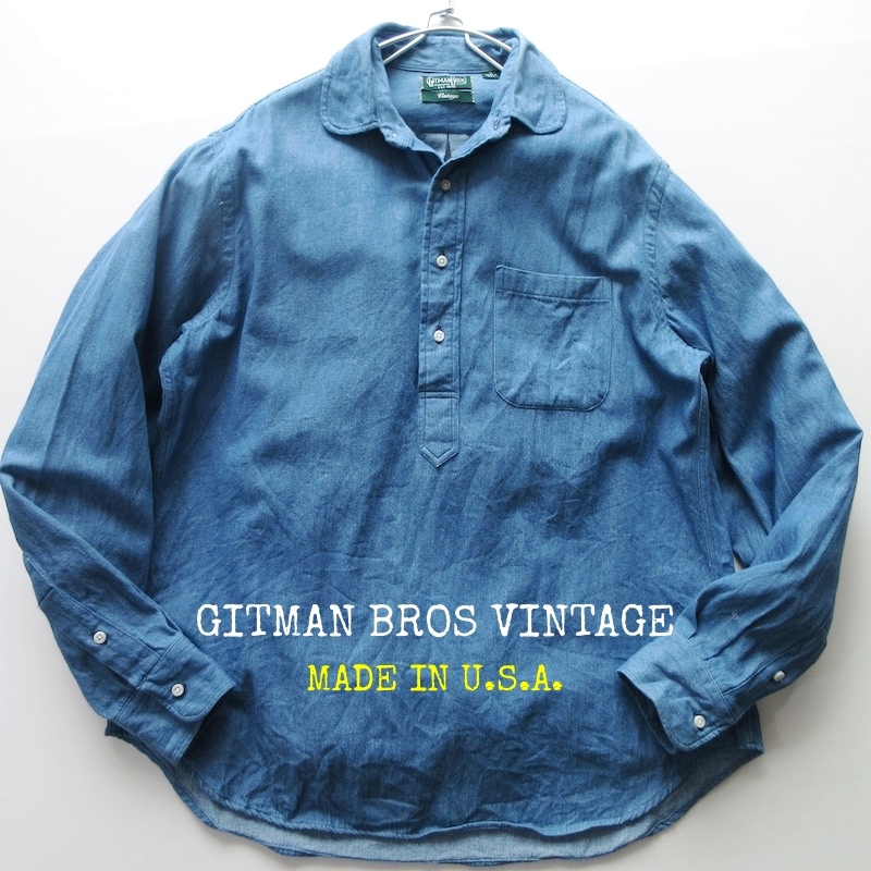 【GITMAN BROS VINTAGE ギットマン ヴィンテージ】ラウンドネック インディゴ コットンシャツ!! （made in usa indigo shirt）_画像1