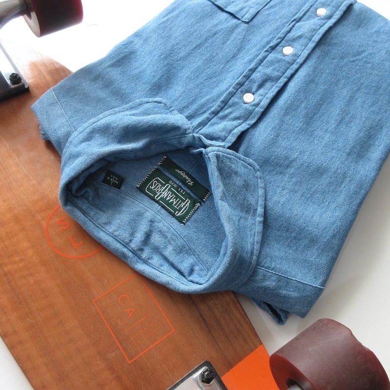 【GITMAN BROS VINTAGE ギットマン ヴィンテージ】ラウンドネック インディゴ コットンシャツ!! （made in usa indigo shirt）_画像7