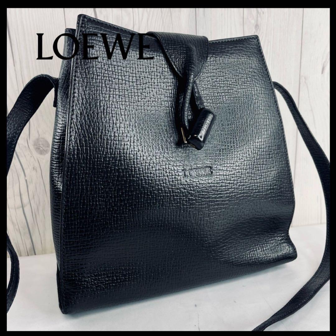 ◆美品◆ LOEWE ロエベ アナグラム レザー ショルダーバッグ レザー 黒 斜め掛け クロスボディの画像1