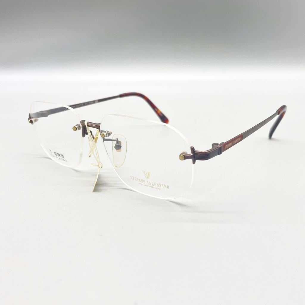 新品 未使用 STEFANO VALENTINO ステファノバレンチノ 眼鏡 メガネ フレーム リムレス ブラウン 日本製 チタン レンズ アイウェア 55□16_画像1