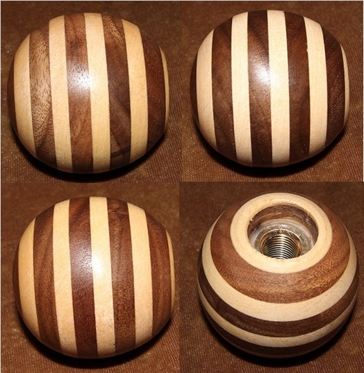 木製シフトノブ(材質：-ウォールナット+カバ-集成材）12x1.25mm（SP-54D52.7L)_美しい天然の杢目をお楽しみ下さい