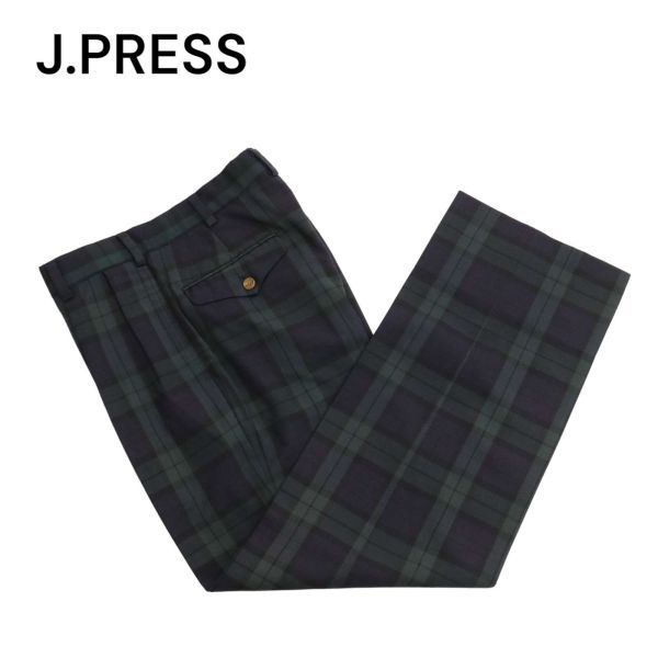 J.PRESS ジェイプレス GOLF CLUB ウール★ 2タック入り チェック スラックス パンツ Sz.76　メンズ ゴルフ　C4B00620_1#R_画像1