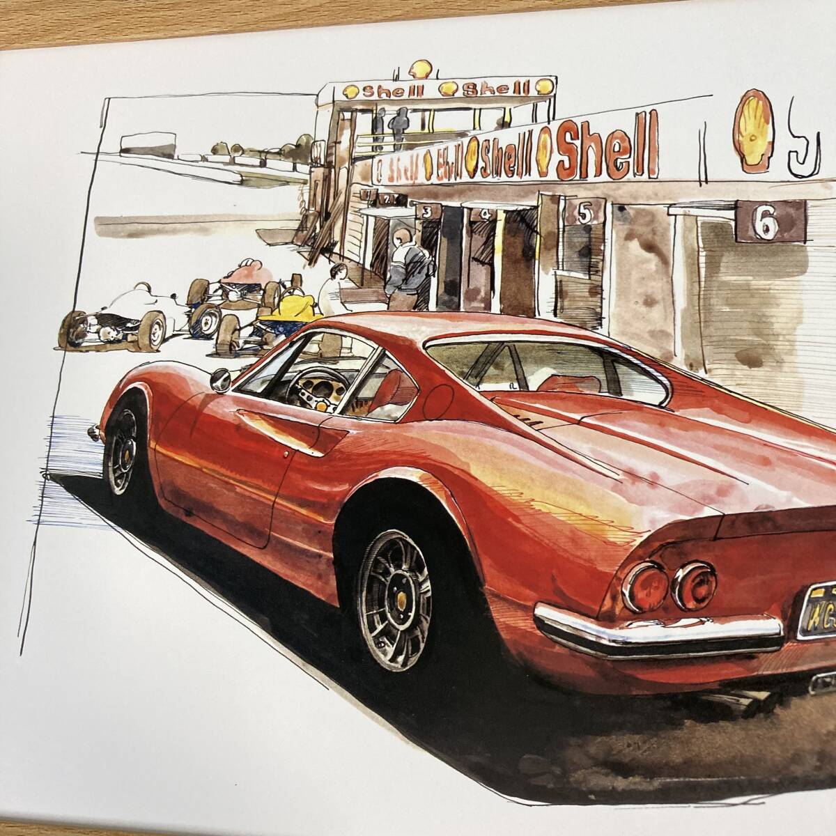 ●額装品 BOW 池田和弘 Ferrari Dino 246GT 貴重イラスト B5サイズ額入り ポスター風 アートフレーム 送料無料 B08_画像2