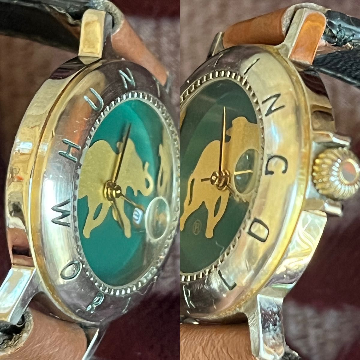 希少 ハンティングワールド ペア 腕時計 グリーン ロゴベゼル ビンテージ