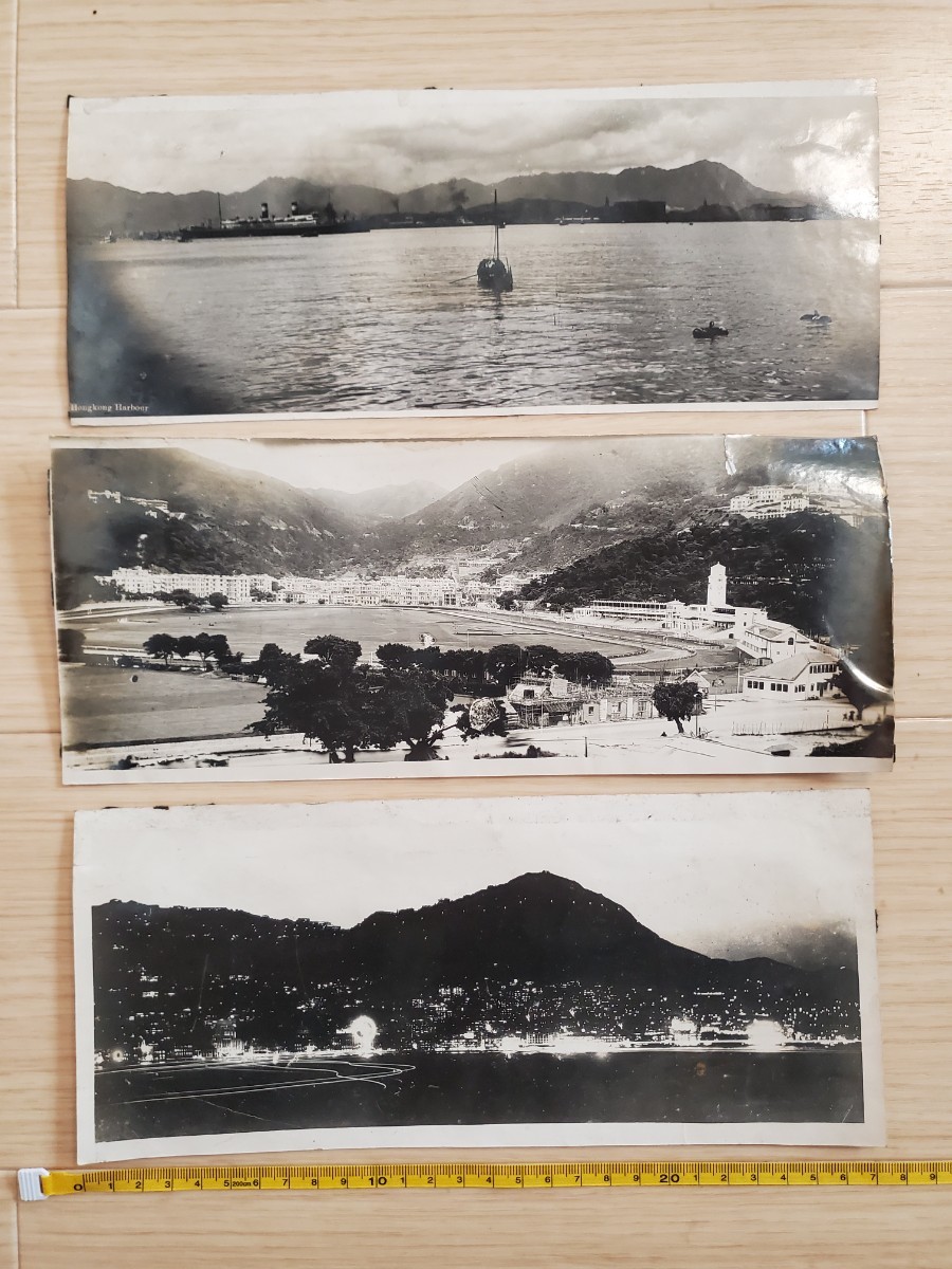 日本軍　関係　大型　写真　3枚　香港　風景　夜景　1930／1940年代頃　昭和　戦前　古写真_画像1
