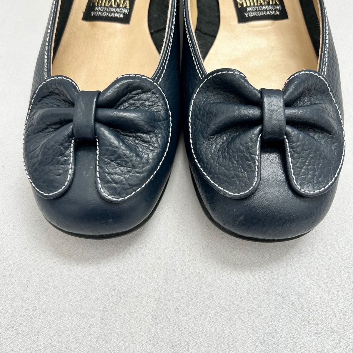 低価格で大人気の ミハマ MIHAMA フラットシューズ 5cm 23 リボン レザー ネイビー 靴