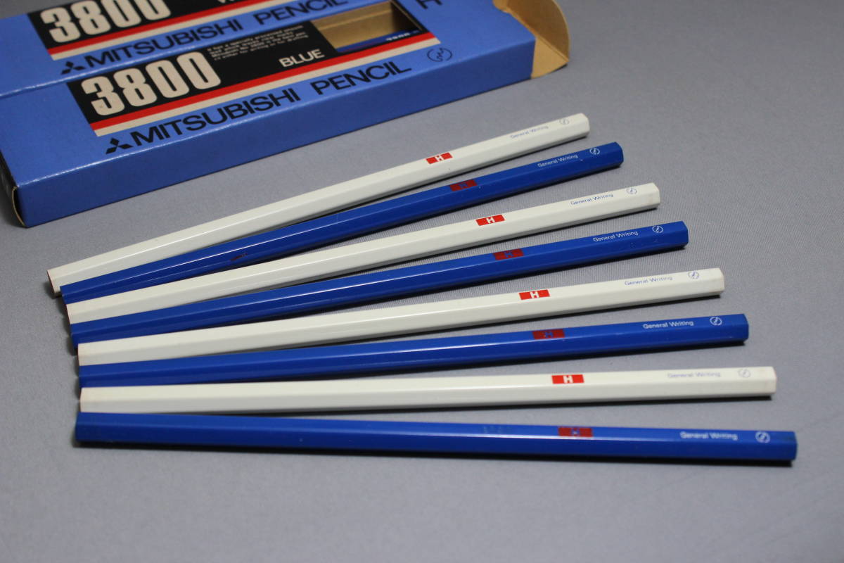 昭和レトロ　三菱鉛筆　#3800　ブルー・ホワイト　H　2ダース　未使用　廃盤　当時物_画像9