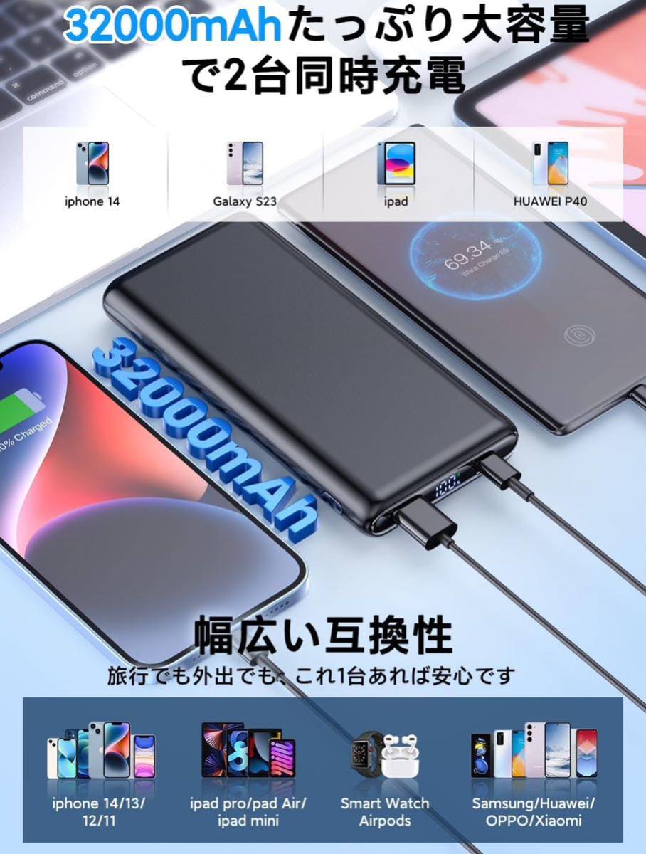 【32000mAh大容量&超薄型新登場】モバイルバッテリー 大容量 22.5W 急速充電 2台同時充電_画像4