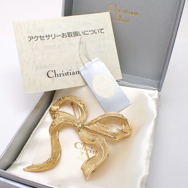 【１円～】ChristianDior ブローチ リボン CD ヴィンテージ 鐘紡 ディオール 美品◆レターパック520円発送◆質屋 神戸つじの_画像1