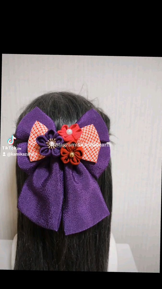 購入可能商品　kamikazarinの髪飾りは現在アクセス不能　髪飾り紫　リボン　卒業式リボン　卒園式髪飾り　ハイカラさんリボン