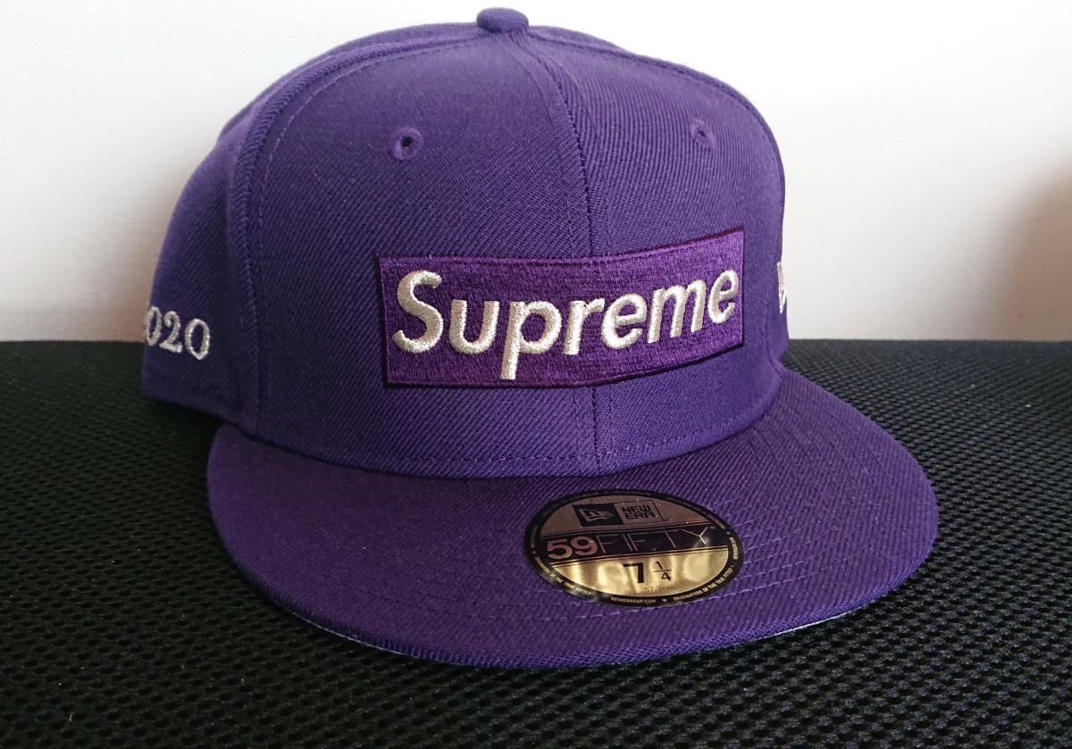 新品 未使用 紫 20SS $1M Metallic Box Logo New Era Supreme Purple 7 1/4 57.7cm 国内正規品 半タグ付き 2020 ニューエラ