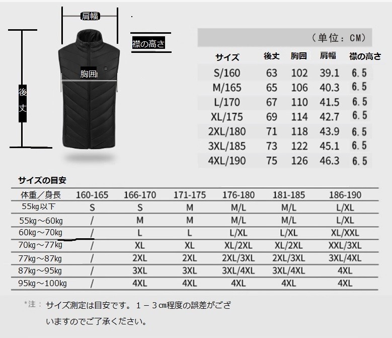 電熱ベスト　ヒートベスト　電熱ジャケット　男女共用　13か所発熱　黒Mサイズ_画像4