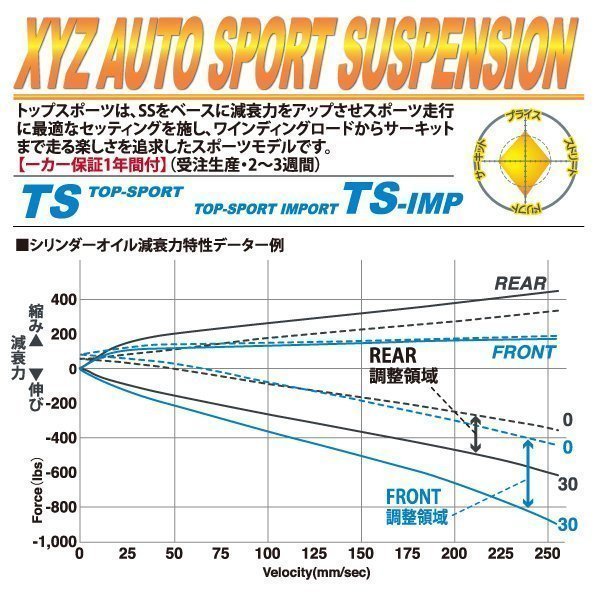 VW ジェッタ 1K 外径50mm [XYZ JAPAN TS Type-IMP 全長調整式 車高調 キャンバー調整式ピロ] Top Sports TS-VO24 XYZ RACING DAMPER KIT